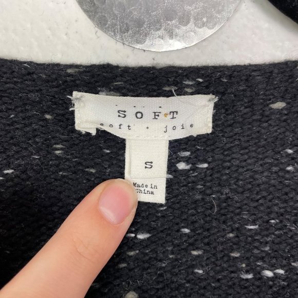 Soft + Joie Woman's Sz S Black Farid Fringe Tweed Open Sweater Cardigan - Picture 2 of 8